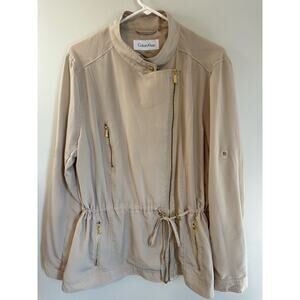 Calvin Klein Women XL Tan Size Zip-Up Drawstring Waist Adjustable Sleeve Length